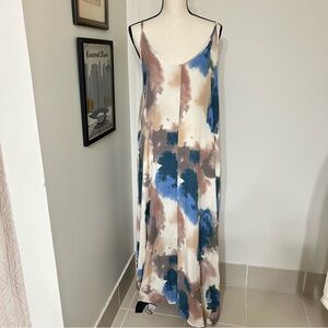 Grade & Gather Tie-Dye Maxi Dress Size L Spaghetti Strap V-Neck Boho Polyester